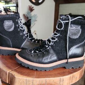 Bionica Black Leather and Knit Lace-Up Boots